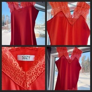 Dark Orange Lace Trim Chemise